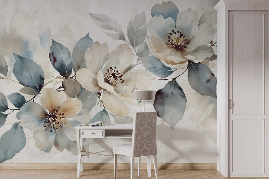 Wall murals Painting of flowers and leaves - Image 4