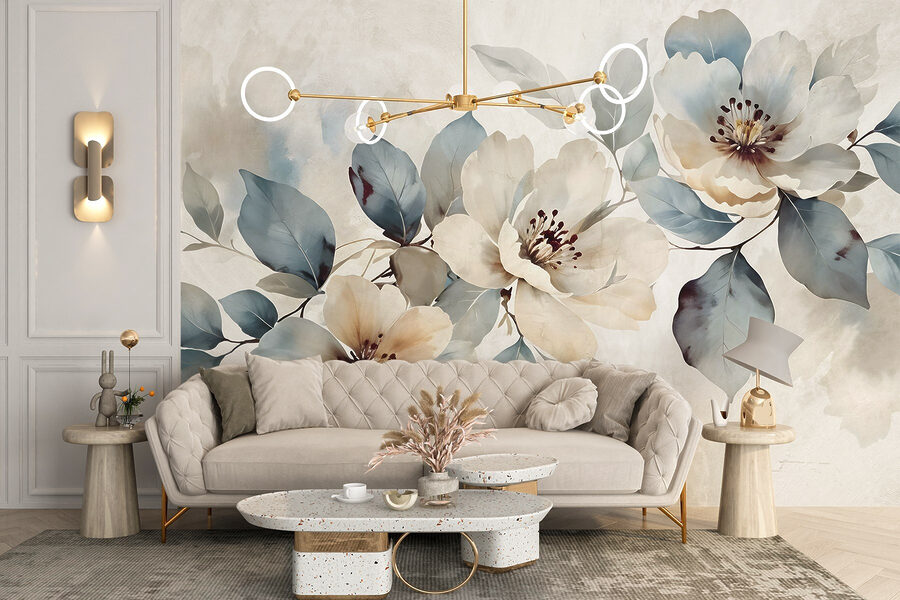 Wall murals Painting of flowers and leaves - Image 5