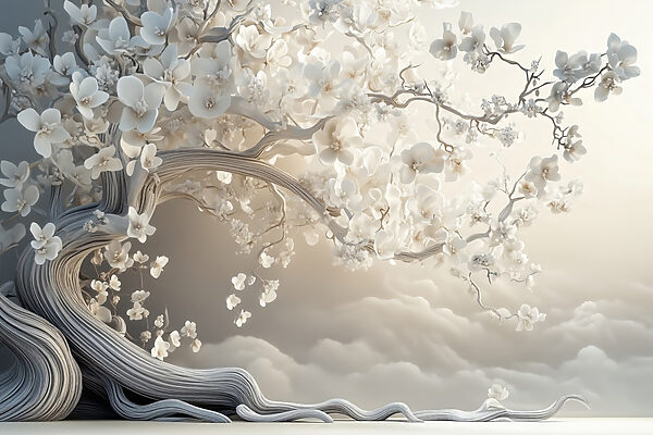 White tree with white flowers White tree with white flowers