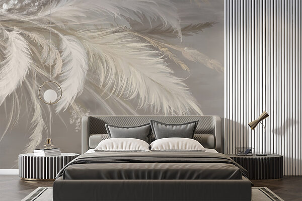 Delicate feathers in soft hues Wall murals Delicate feathers in soft hues