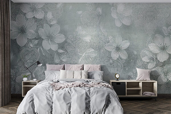 White flowers on a grey background White flowers on a grey background