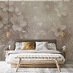 Wall murals White flowers on a grey background