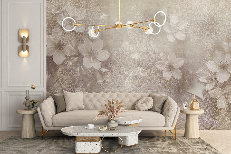 White flowers on a grey background
