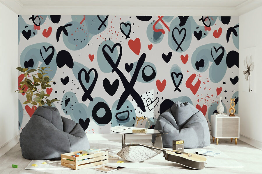 Pattern of hearts and symbols
