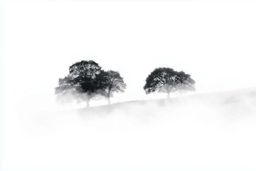 Group of trees in the fog