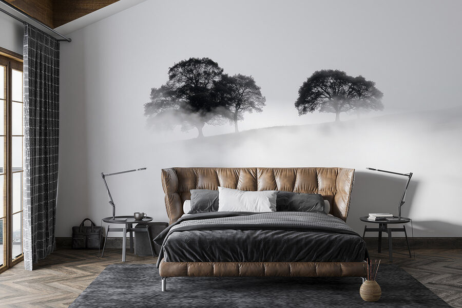 Group of trees in the fog