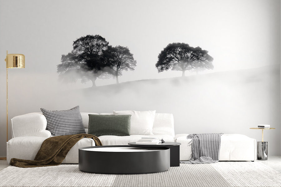 Group of trees in the fog