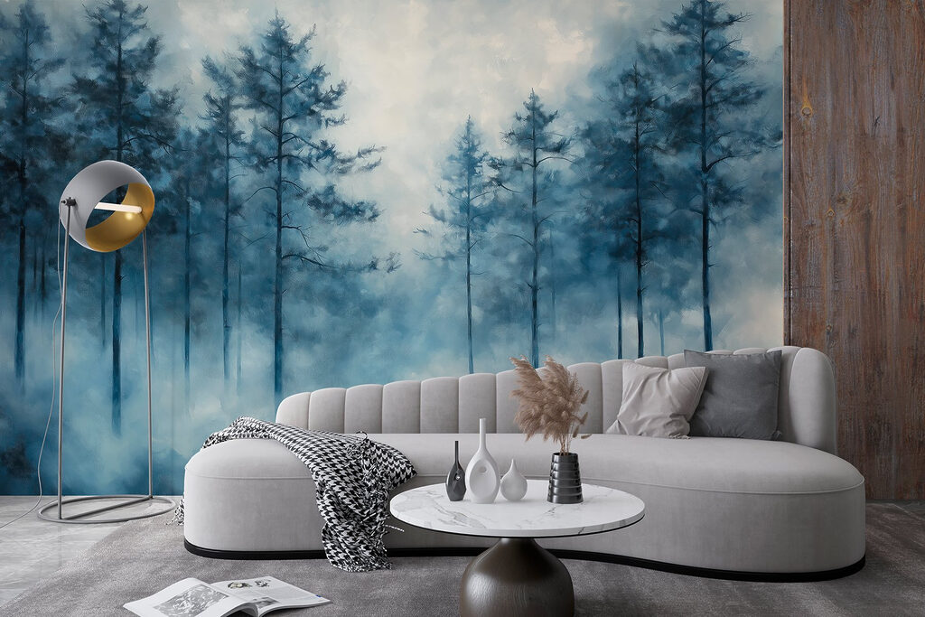 Foggy forest with trees Foggy forest with trees