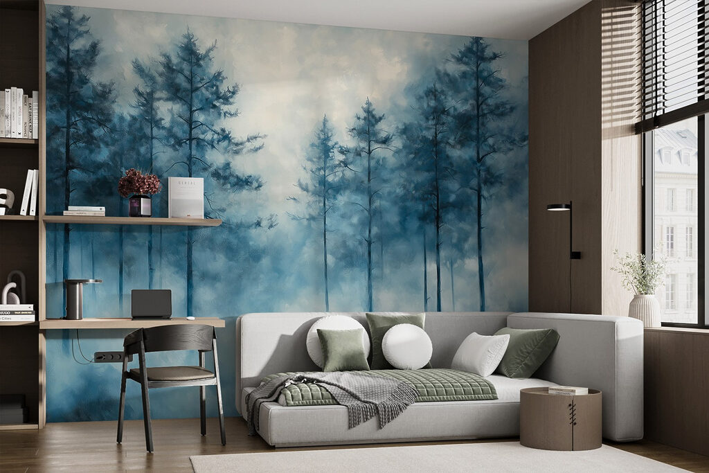 Foggy forest with trees Foggy forest with trees