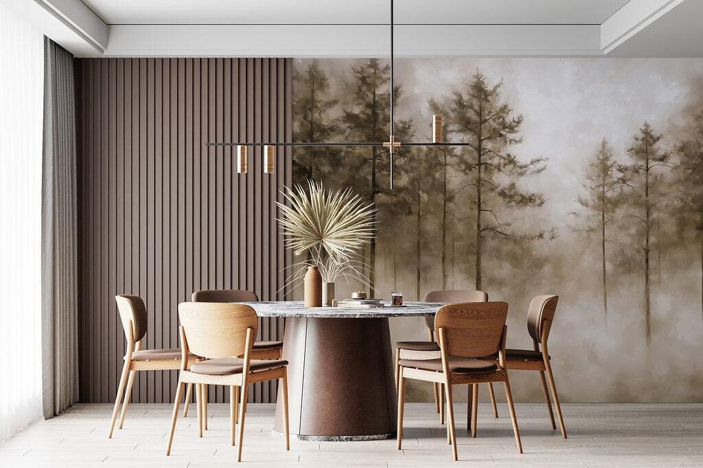 Foggy forest with trees