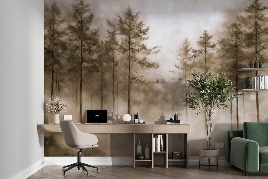 Foggy forest with trees