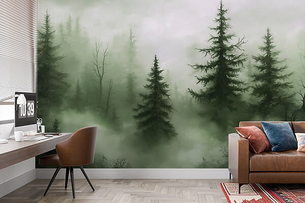 Foggy forest with trees Foggy forest with trees