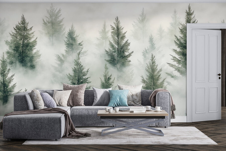 Group of trees with fog