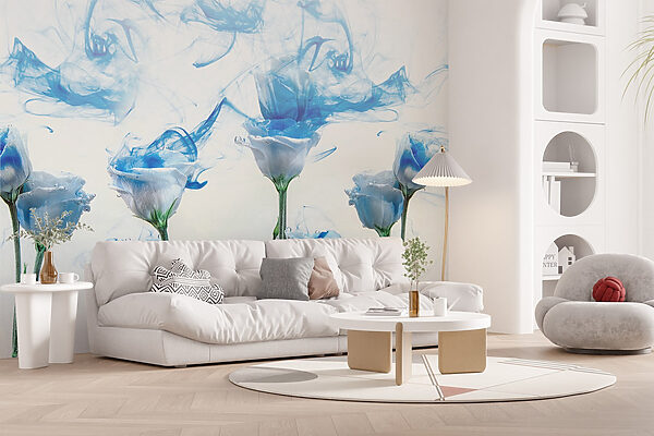 Group of flowers with blue ink in water Group of flowers with blue ink in water