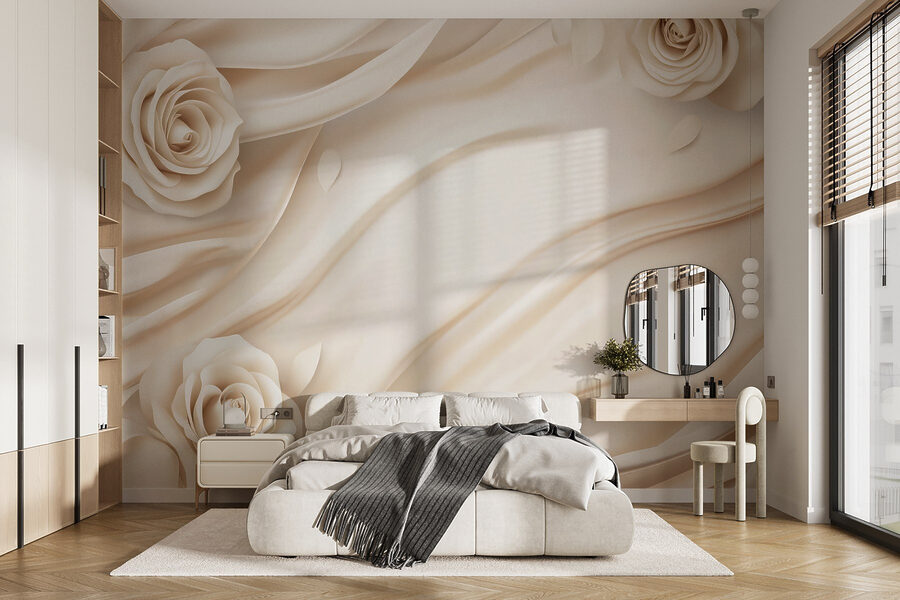 Wall murals White roses on a white cloth