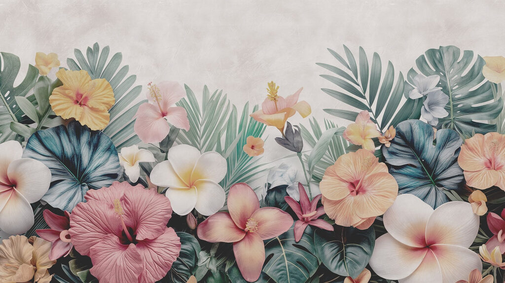 Group of flowers and leaves Group of flowers and leaves