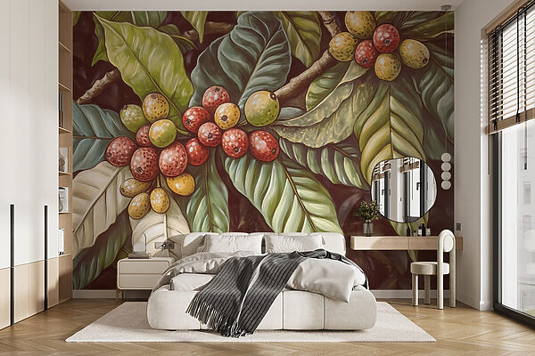Lush leaves with vibrant fruit clusters Lush leaves with vibrant fruit clusters