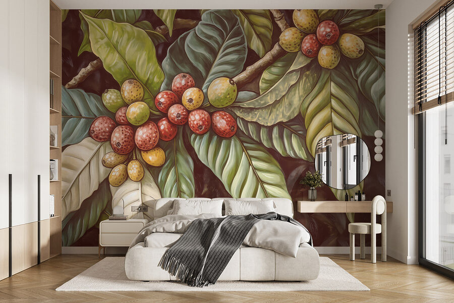 Lush leaves with vibrant fruit clusters Lush leaves with vibrant fruit clusters