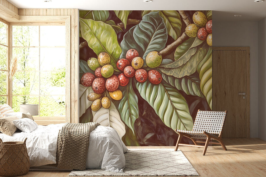 Lush leaves with vibrant fruit clusters Lush leaves with vibrant fruit clusters