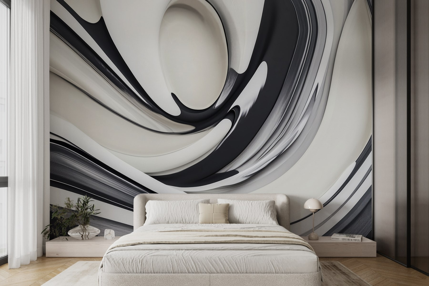 Black and white swirly design