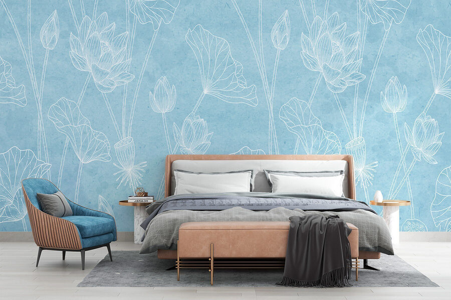 Wall murals Blue and white floral pattern
