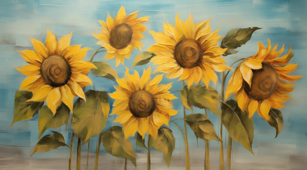 Painting of sunflowers on a wall Painting of sunflowers on a wall