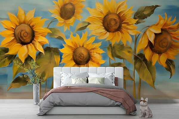 Painting of sunflowers on a wall Painting of sunflowers on a wall