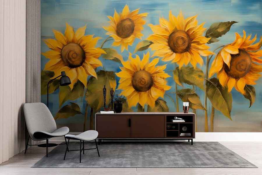 Wall murals Painting of sunflowers on a wall - Image 2