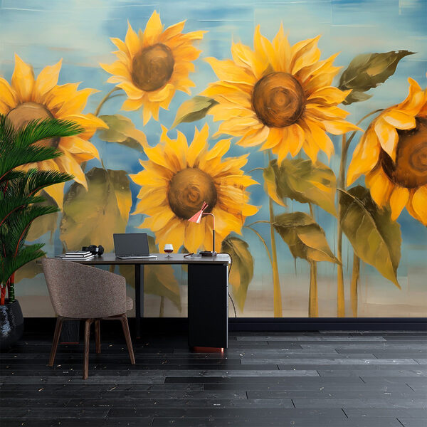 Painting of sunflowers on a wall Painting of sunflowers on a wall