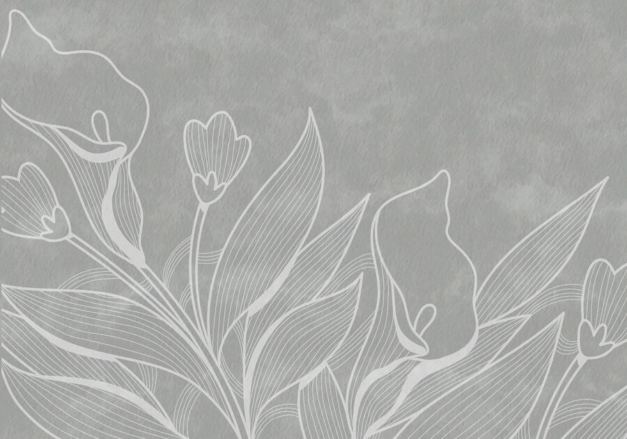 White line drawing of flowers
