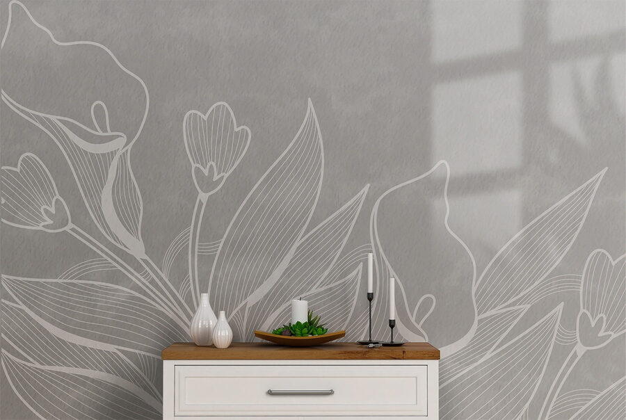 White line drawing of flowers