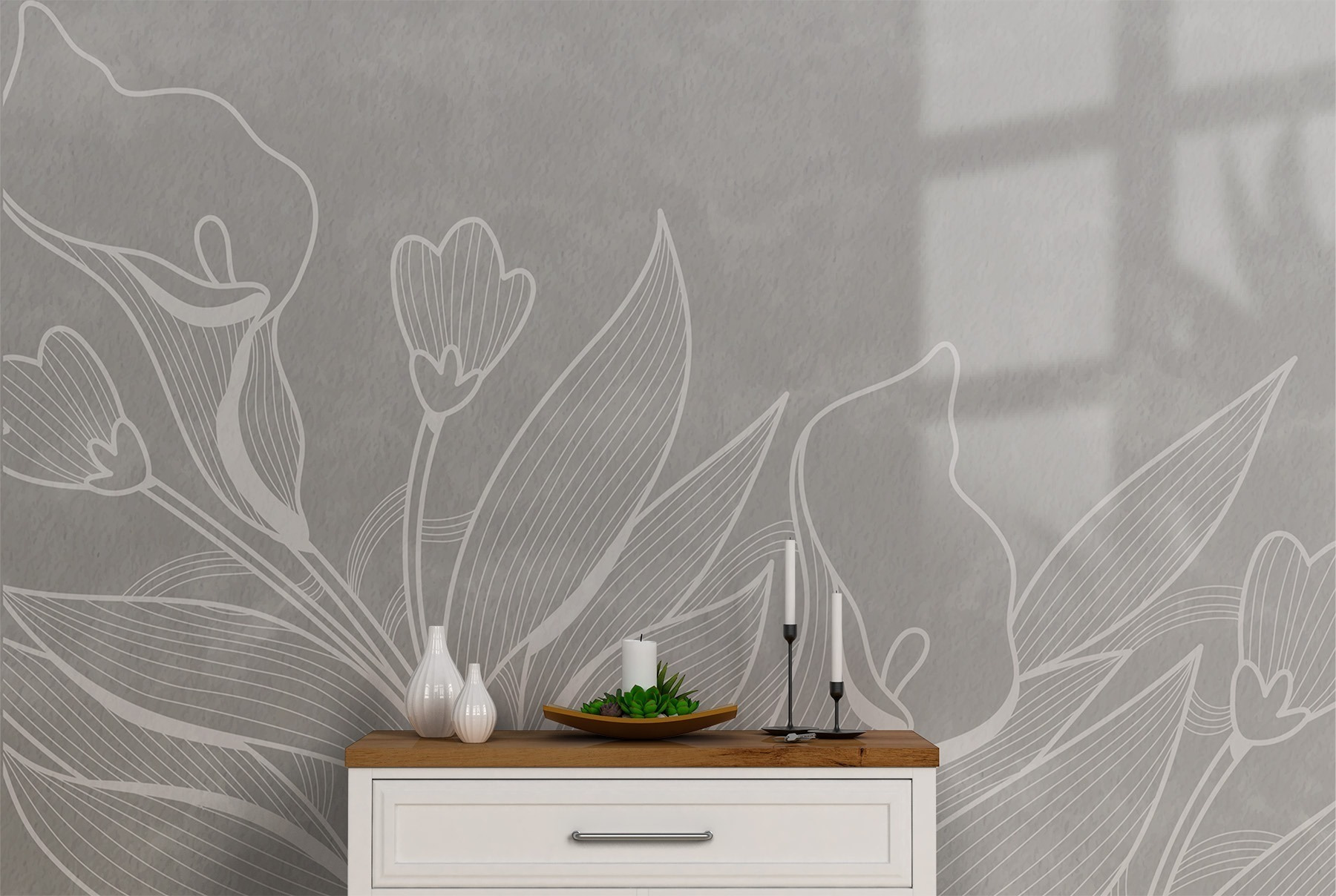 White line drawing of flowers White line drawing of flowers