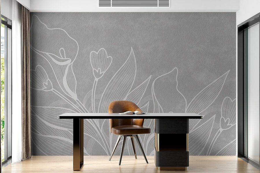 White line drawing of flowers