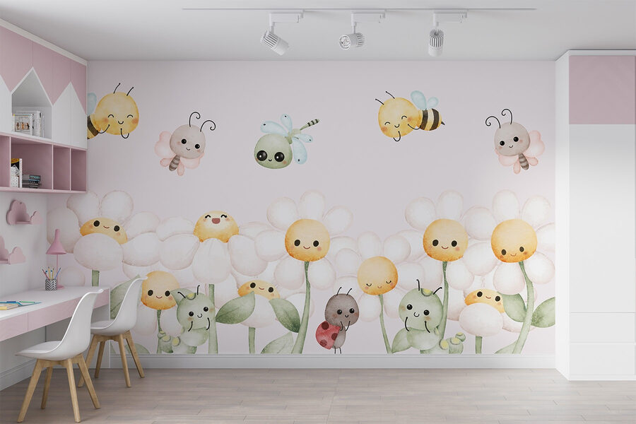 Group of cartoon bugs and flowers Group of cartoon bugs and flowers