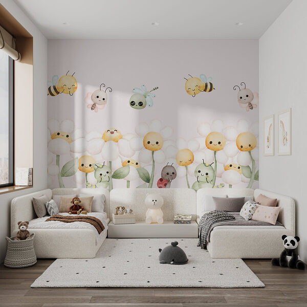 Group of cartoon bugs and flowers Group of cartoon bugs and flowers