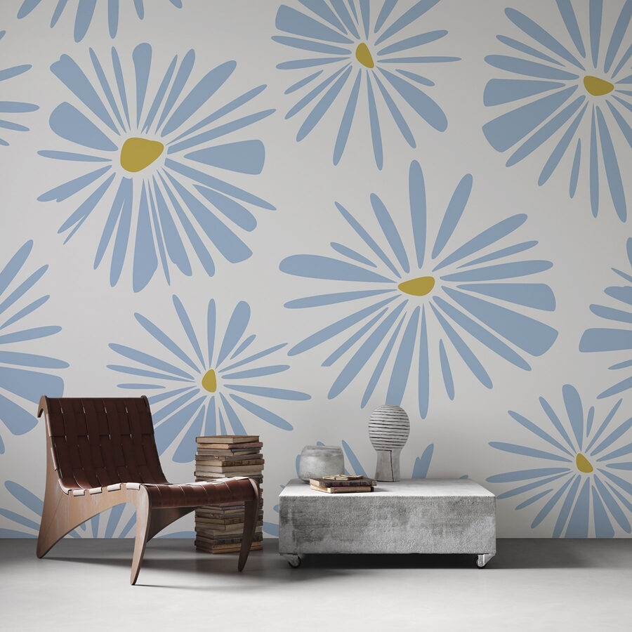 Pattern of blue and yellow flowers