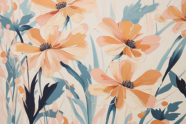 Painting of flowers on a white surface Painting of flowers on a white surface