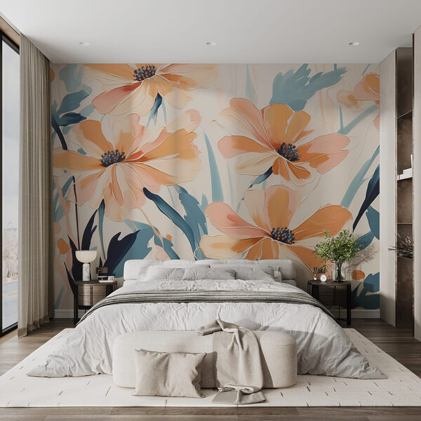 Painting of flowers on a white surface Painting of flowers on a white surface