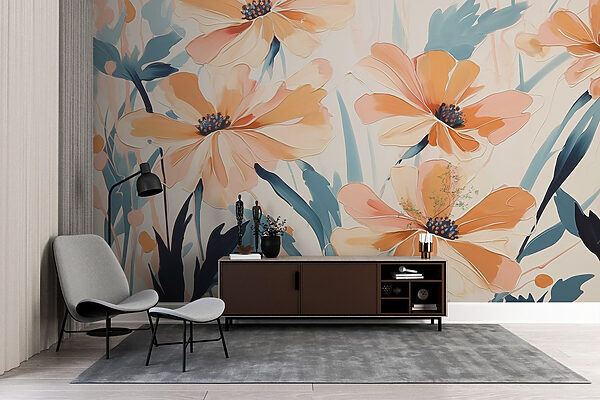 Painting of flowers on a white surface Painting of flowers on a white surface