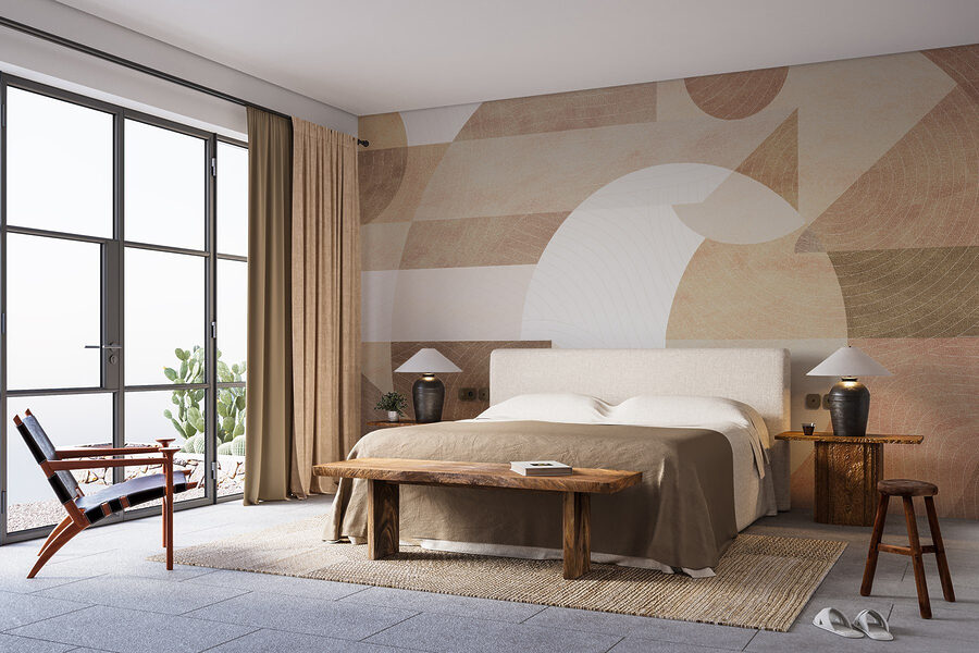 Wall murals Abstract shapes and muted tones blend.
