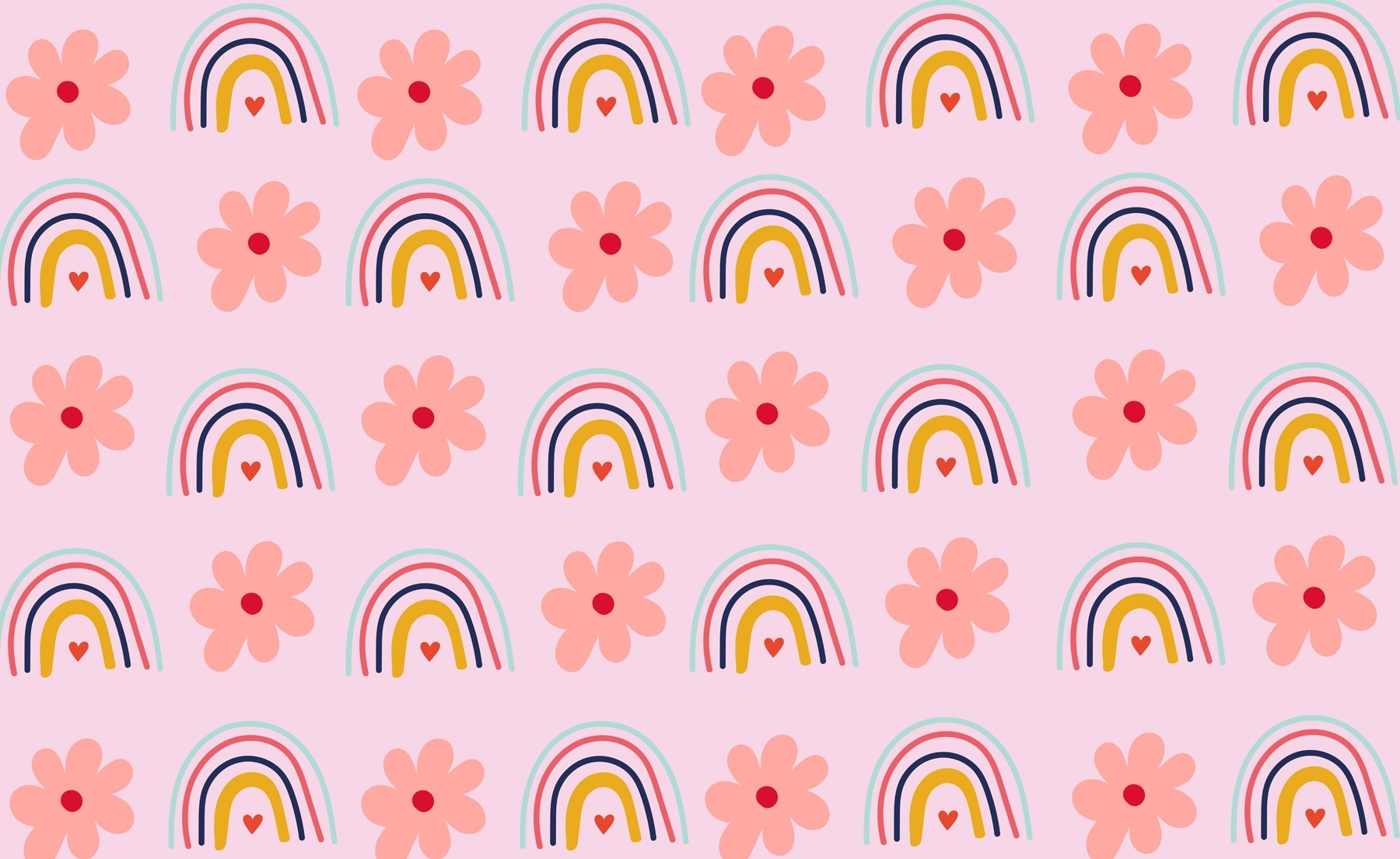 Pattern of flowers and rainbows