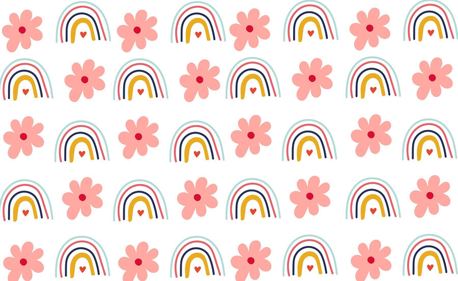 Pattern of flowers and rainbows