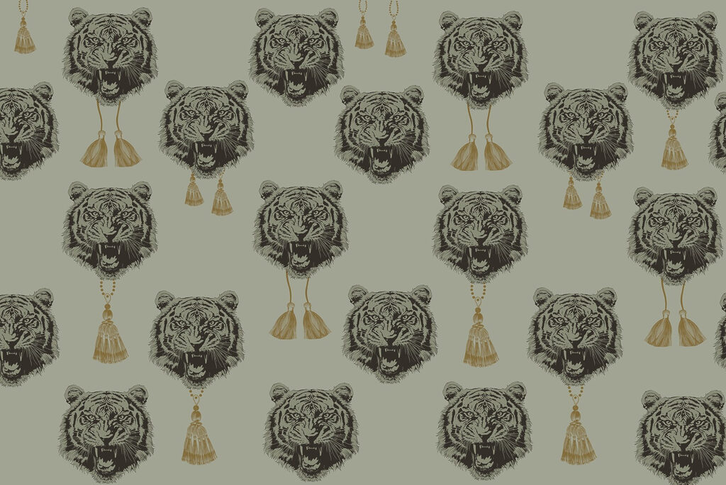 Pattern of tiger heads with tassels Pattern of tiger heads with tassels