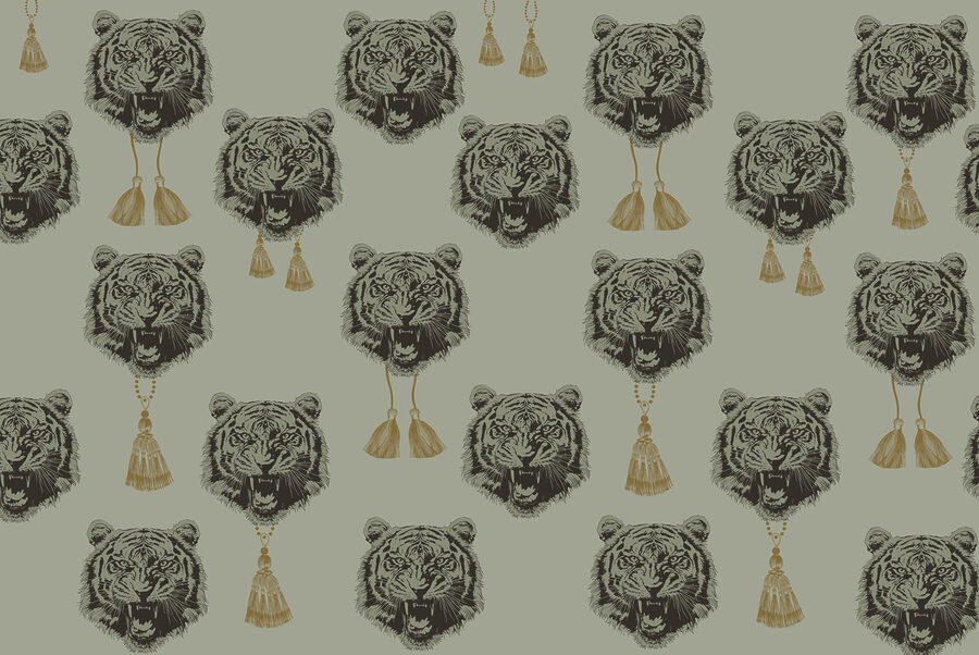 Pattern of tiger heads with tassels
