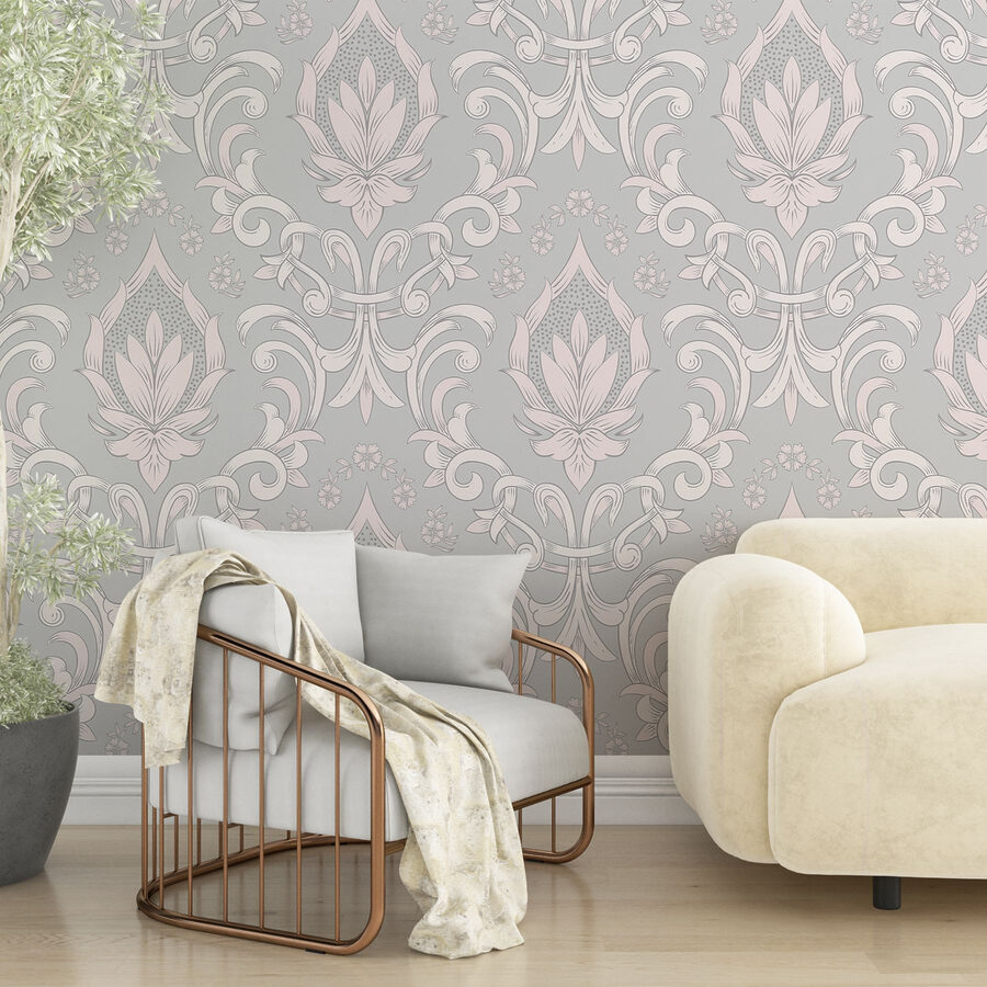 Wall murals Wallpaper with pink and white designs - Image 2