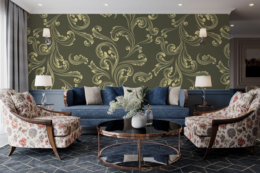 Pattern of swirls on a green background