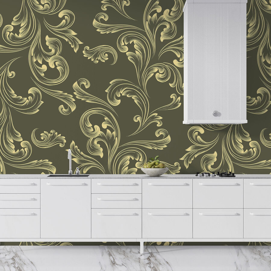Pattern of swirls on a green background