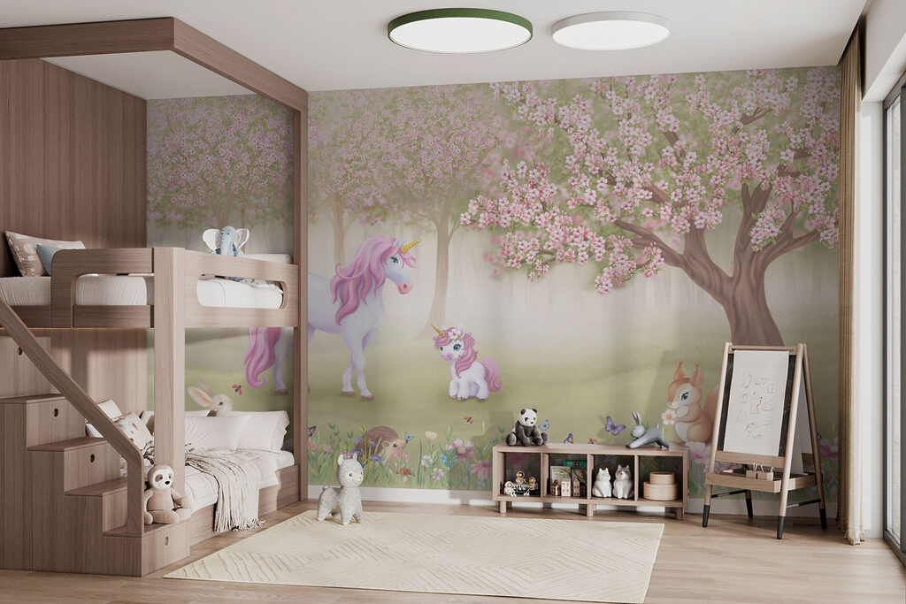 Unicorn and a squirrel in a forest