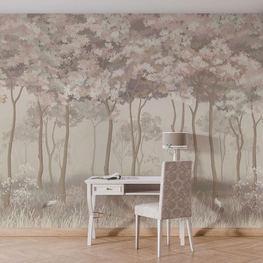 Wall murals Group of birds in a forest