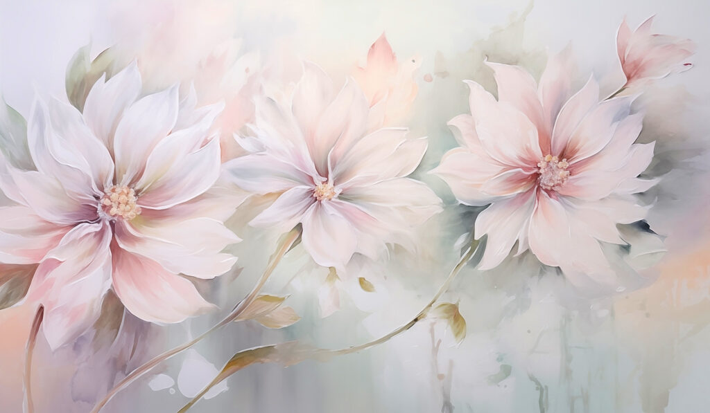 Painting of flowers on a white surface Painting of flowers on a white surface